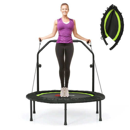 40'' Foldable Trampoline Fitness Rebounder with Resistance Bands Adjustable Home Green