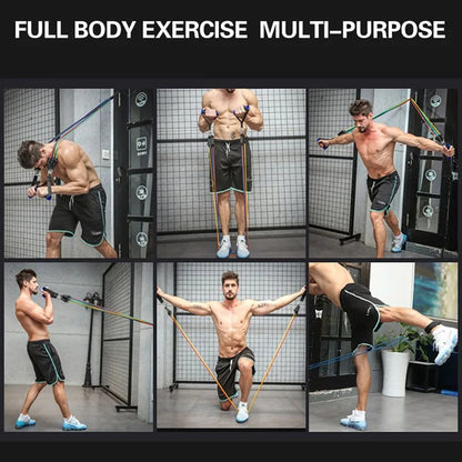 11Pcs Elastic Band Pull Rope Resistance Bands Set Expander Tubes Rubber Stretch Training Physical Therapy Gyms Workout 100LB