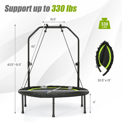 40'' Foldable Trampoline Fitness Rebounder with Resistance Bands Adjustable Home Green