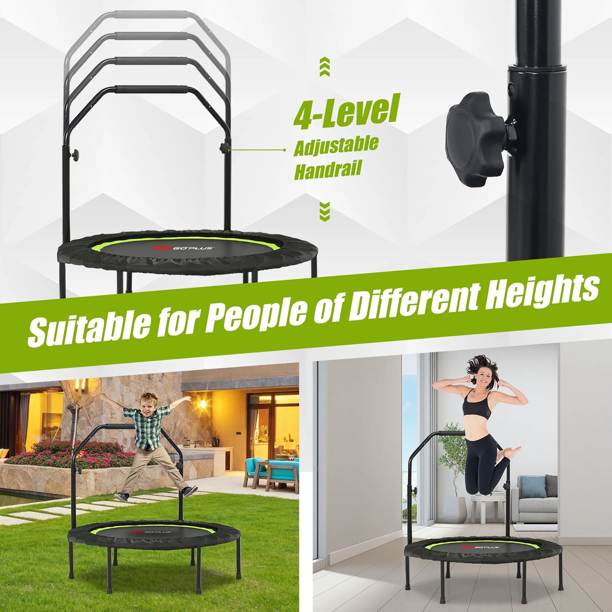 40'' Foldable Trampoline Fitness Rebounder with Resistance Bands Adjustable Home Green