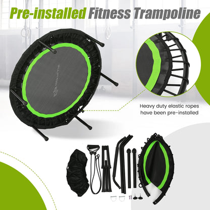 40'' Foldable Trampoline Fitness Rebounder with Resistance Bands Adjustable Home Green